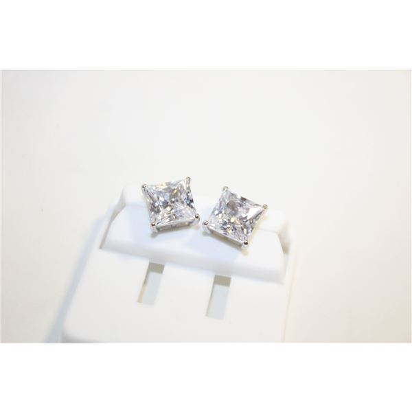 NEW SILVER PLATED SQUARE CUT STUD EARRINGS