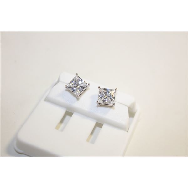 NEW SILVER PLATED SQUARE CUT STUD EARRINGS