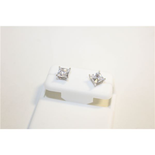 NEW SILVER PLATED SQUARE CUT STUD EARRINGS
