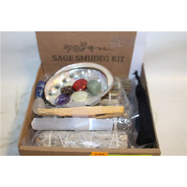 NEW 14PCS SAGE SMUDGING KIT NATURAL CRYSTALS,