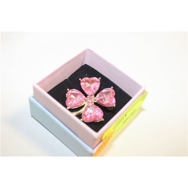 NEW LUCKY PINK CLOVER BROOCH 1.14”