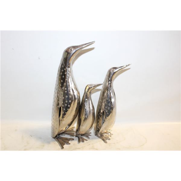 3 HANDCRAFTED METAL PENGUINS,