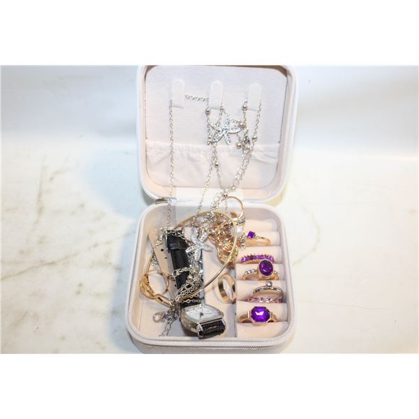 TRAVELING JEWELRY BOX FULL OF JEWELRY