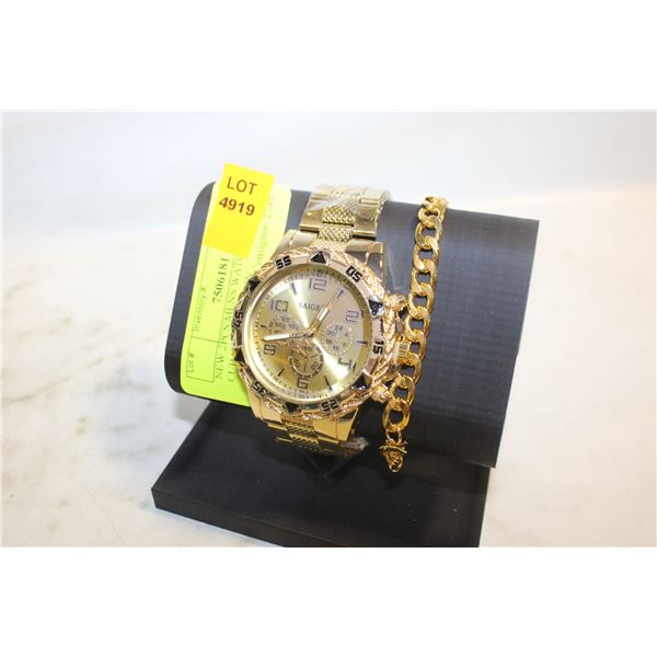 NEW 2PCS MENS WATCH, AND CUBAN LINK CHAIN