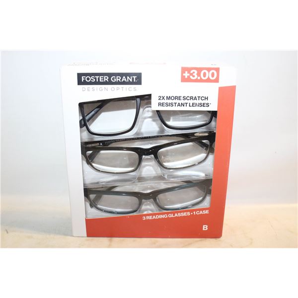 FOSTER GRANT 3 READING GLASSES, 1 CASE, +3.00