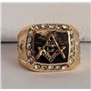 Image 1 : 12) FREEMASON'S CRYSTAL ENCRUSTED RING GOLD TONE