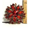 Image 1 : 13) SHOWSTOPPER RED CRYSTAL GOLD TONE FLOWER
