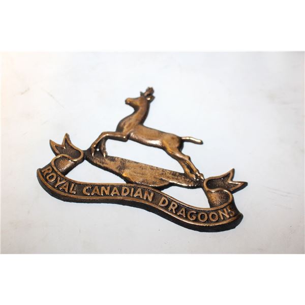 ROYAL CANADIAN DRAGOONS CAST BRASS 6"X4" 174GRAM