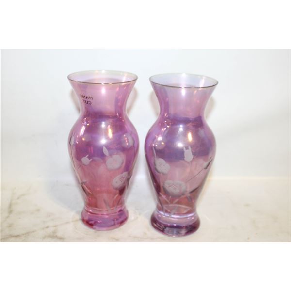 ROYAL DOULTON PAIR OF ETCHED BUD VASES