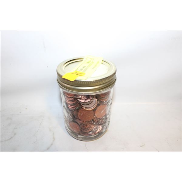 2LBS OF PENNIES IN MASON JAR