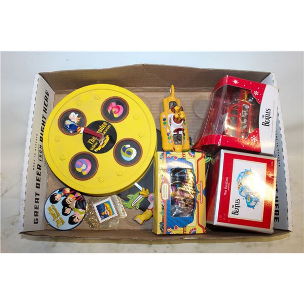LOT OF THE BEATLES ORNAMENTS AND CLOCK