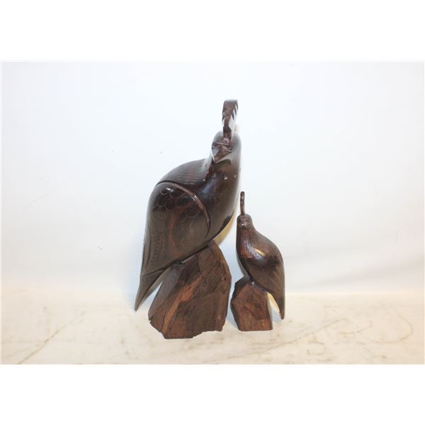 VINTAGE HAND CARVED SINGLE BLOCK QUAILS- SET OF 2