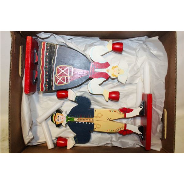 VINTAGE IKEA FOLK ART WOOD CANDLE HOLDERS- PAIR