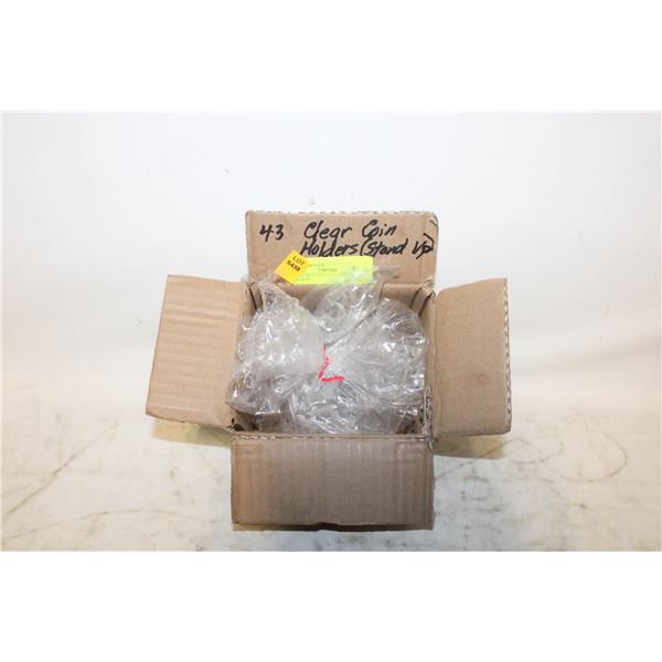 43 CLEAR PLASIC COIN DISPLAY HOLDERS