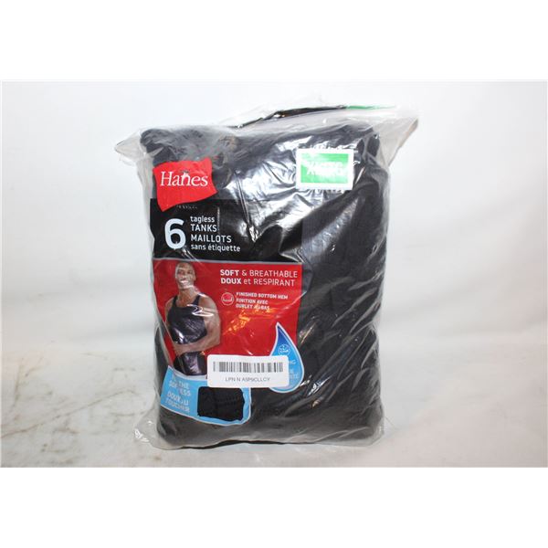 6 PCS HANES MENS TAGLESS TANKS BLACK XL NEW