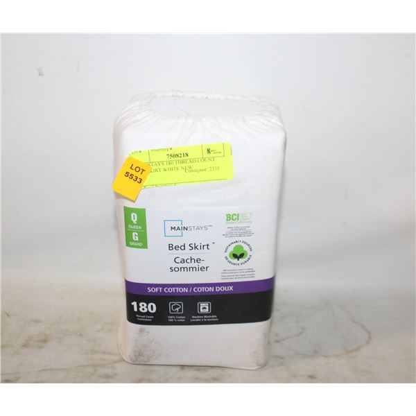 MAINSTAYS 180 THREAD COUNT BED SKIRT WHITE NEW