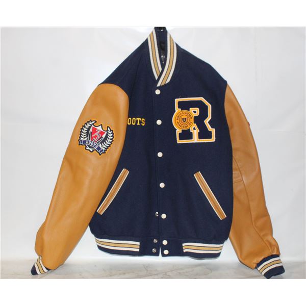 NEW ROOTS LEATHER VARSITY JACKET SZ S/P