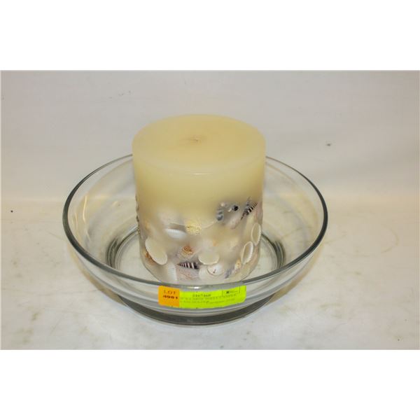 VINTAGE X-LARGE SHELL CANDLE WITH GLASS HOLDER
