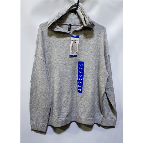 NEW LAZYPANTS GREY HOODED SWEATSHIRT SIZE LARGE
