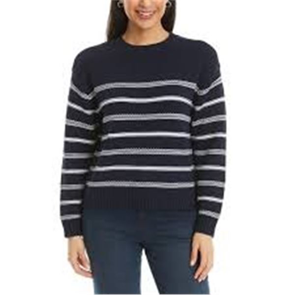 NEW WOMENS ELLA MOSS NAVY WHITE STRIPES SWEATER M
