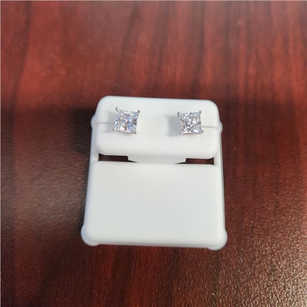 NEW SILVER PLATED SQUARE CUT STUD EARRINGS