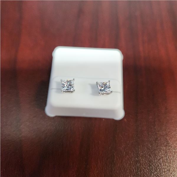 NEW SILVER PLATED SQUARE CUT STUD EARRINGS