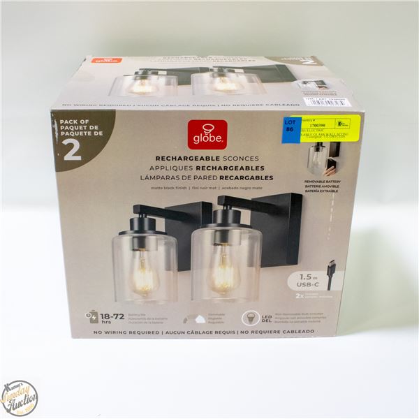 1PK GLOBE ELECTRIC RECHARGEABLE GLASS WALL SCONCE