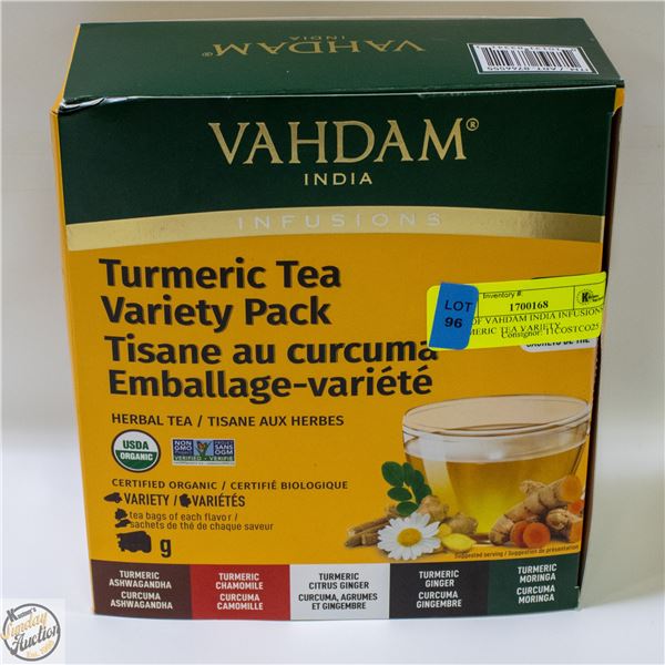 BAG OF VAHDAM INDIA INFUSIONS TURMERIC TEA VARIETY