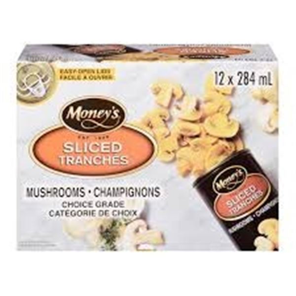 NEW W BOX 12 X 284ML MONEYS SLICED MUSHROOMS
