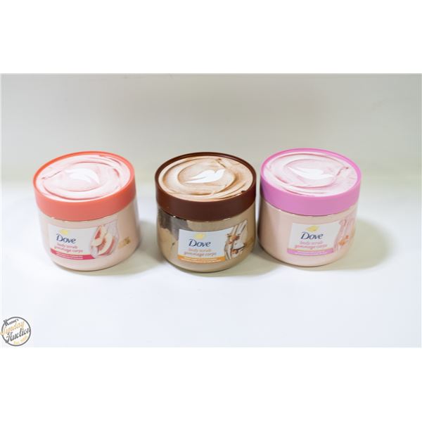 REPACKED 3PK DOVE BODY SCRUBS VARIETY FLAVOURS