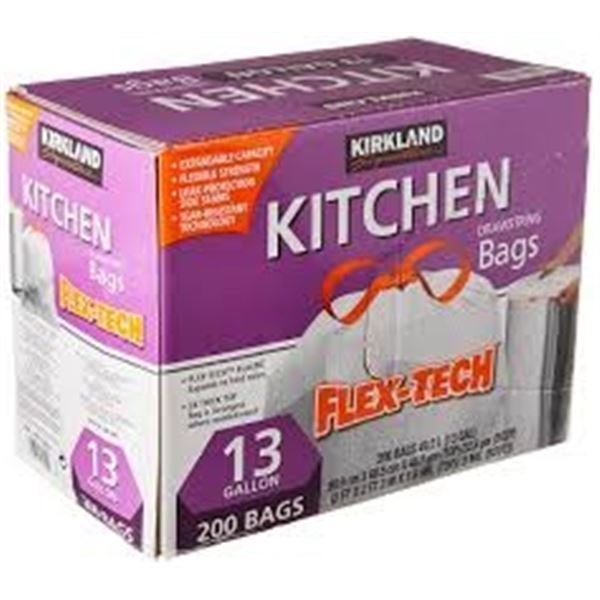 200 BAGS 13 GALLON KIRKLAND KITCHEN FLEX-TECH