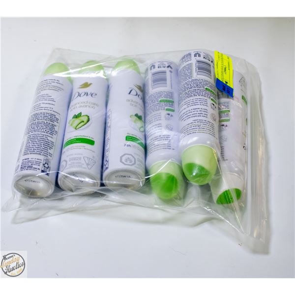 REPACKED 6 X 107G DOVE LADIES DRY SPRAY