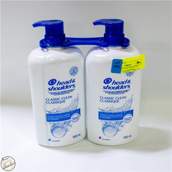 2 X 950ML HEAD & SHOULDERS CLASSIC CLEAN SHAMPOO