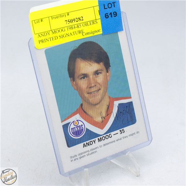 ANDY MOOG 1984-85 OILERS PRINTED SIGNATURE