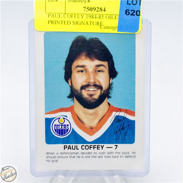 PAUL COFFEY 1984-85 OILERS PRINTED SIGNATURE