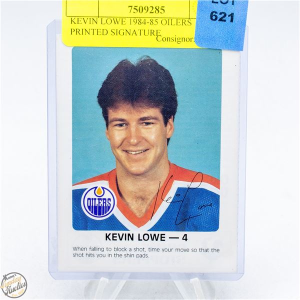 KEVIN LOWE 1984-85 OILERS PRINTED SIGNATURE