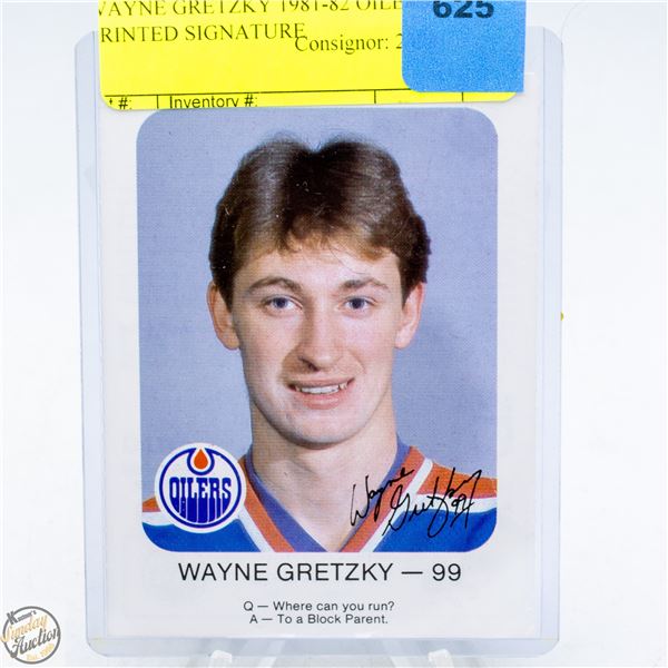 WAYNE GRETZKY 1981-82 OILERS PRINTED SIGNATURE