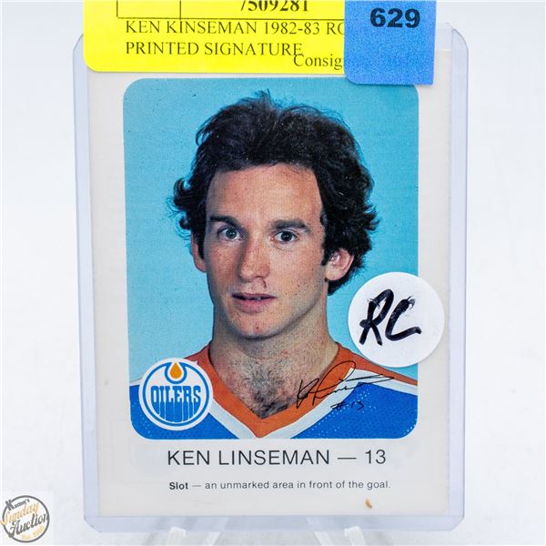 KEN LINSEMAN 1982-83 ROOKIE PRINTED SIGNATURE