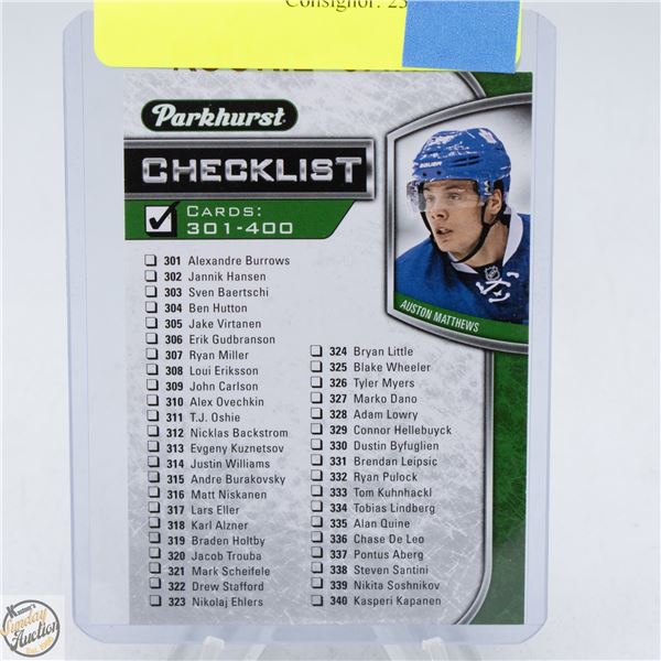 AUSTON MATTHEWS ROOKIE CHECKLIST PARKHURST