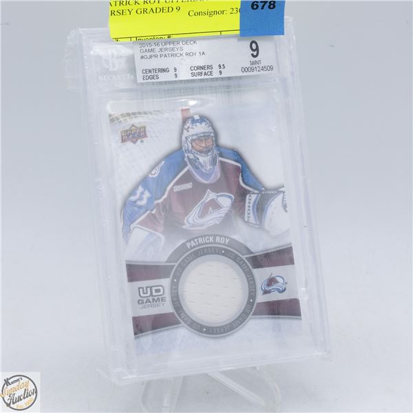 PATRICK ROY UPPERDECK GAME JERSEY GRADED MINT 9