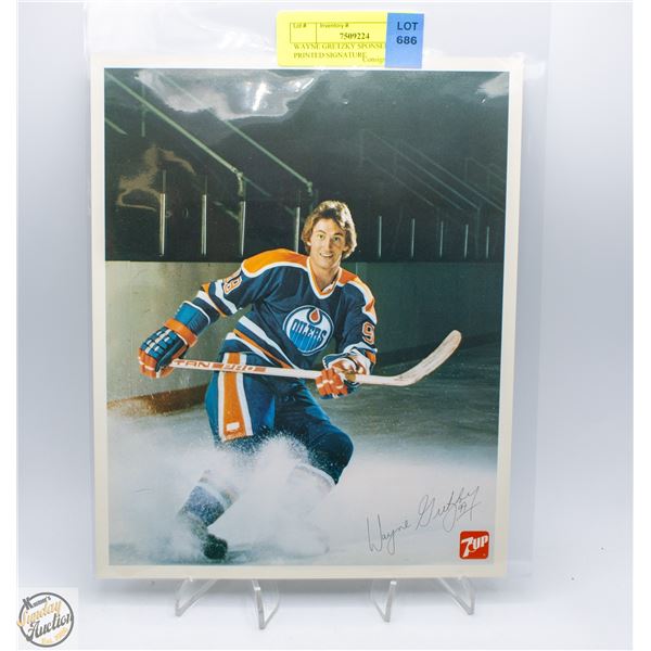 WAYNE GRETZKY SPONSER 7-UP PRINTED SIGNATURE