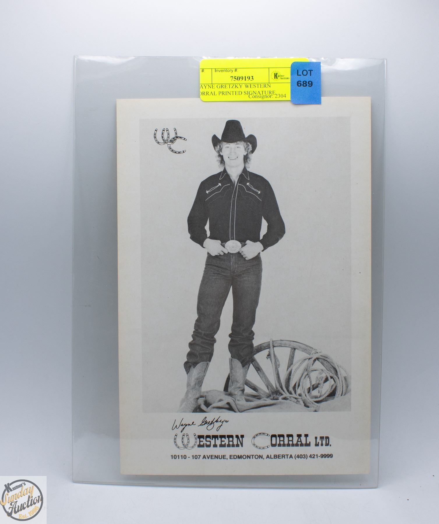 WAYNE GRETZKY WESTERN CORRAL PRINTED SIGNATURE