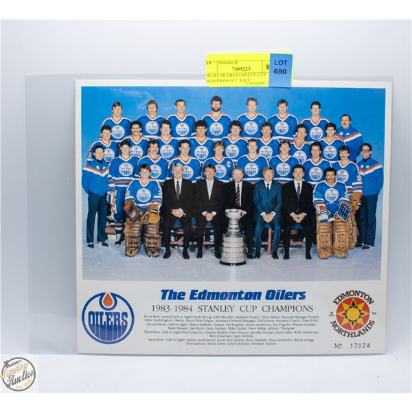 1983-84 OILERS STANLEY CUP CHAMPIONS 9.5" X 8.5"
