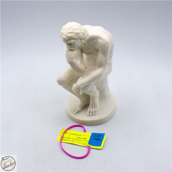 VINTAGE SIGNED A. SANTINI THINKING MAN SCULPTURE