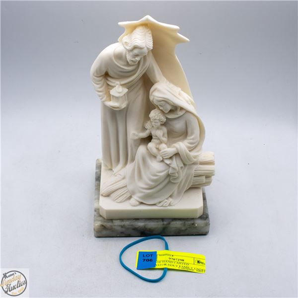VINTAGE HAND CARVED ALABASTOR HOLY FAMILY UNDER