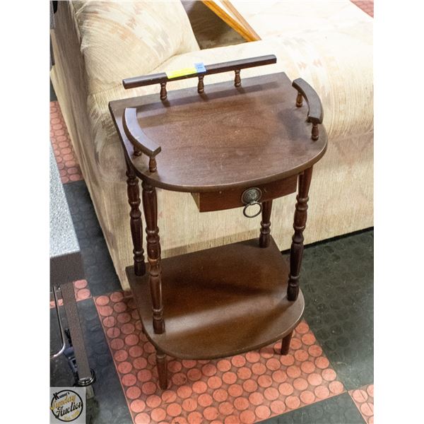 VINTAGE PEDESTAL SIDE TABLE WITH DRAWER 26"X15"