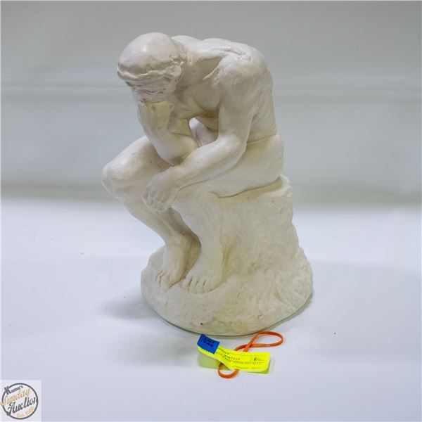 WHITE SCULPTED THINKING MAN STATUE