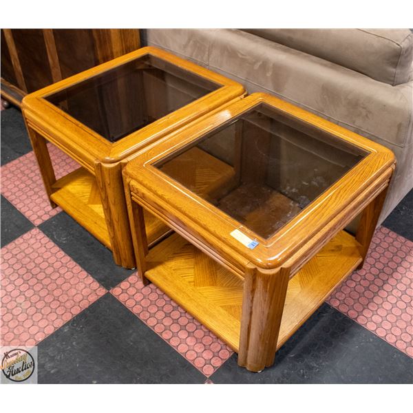 2 MATCHING GLASS TOP END TABLES 20"X23"X26"