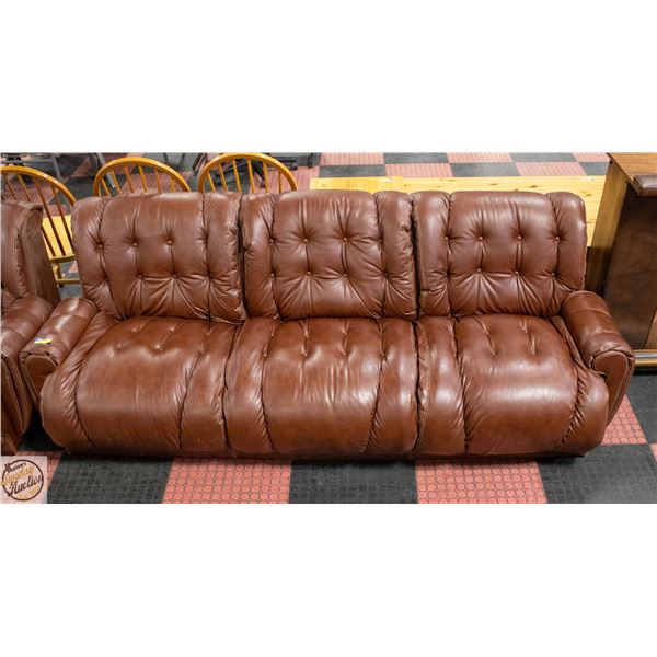 VINTAGE BROWN LEATHER COUCH 87" LONG