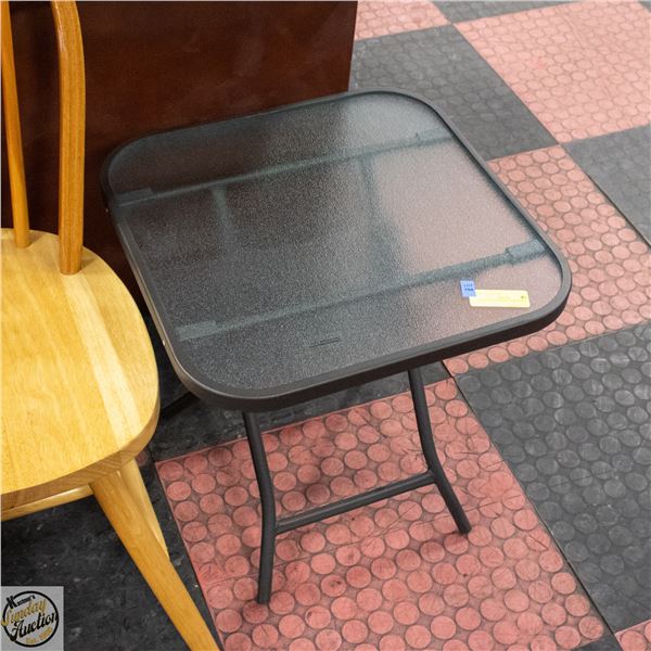 SMALL GLASS PATIO SIDE TABLE 18" X 18" X 19"